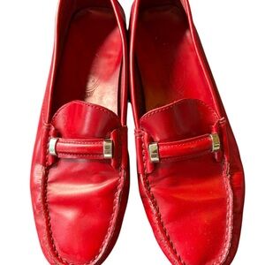 Tod's Vibrant Red Leather Loafers with Silver Details size 38 fits size 7